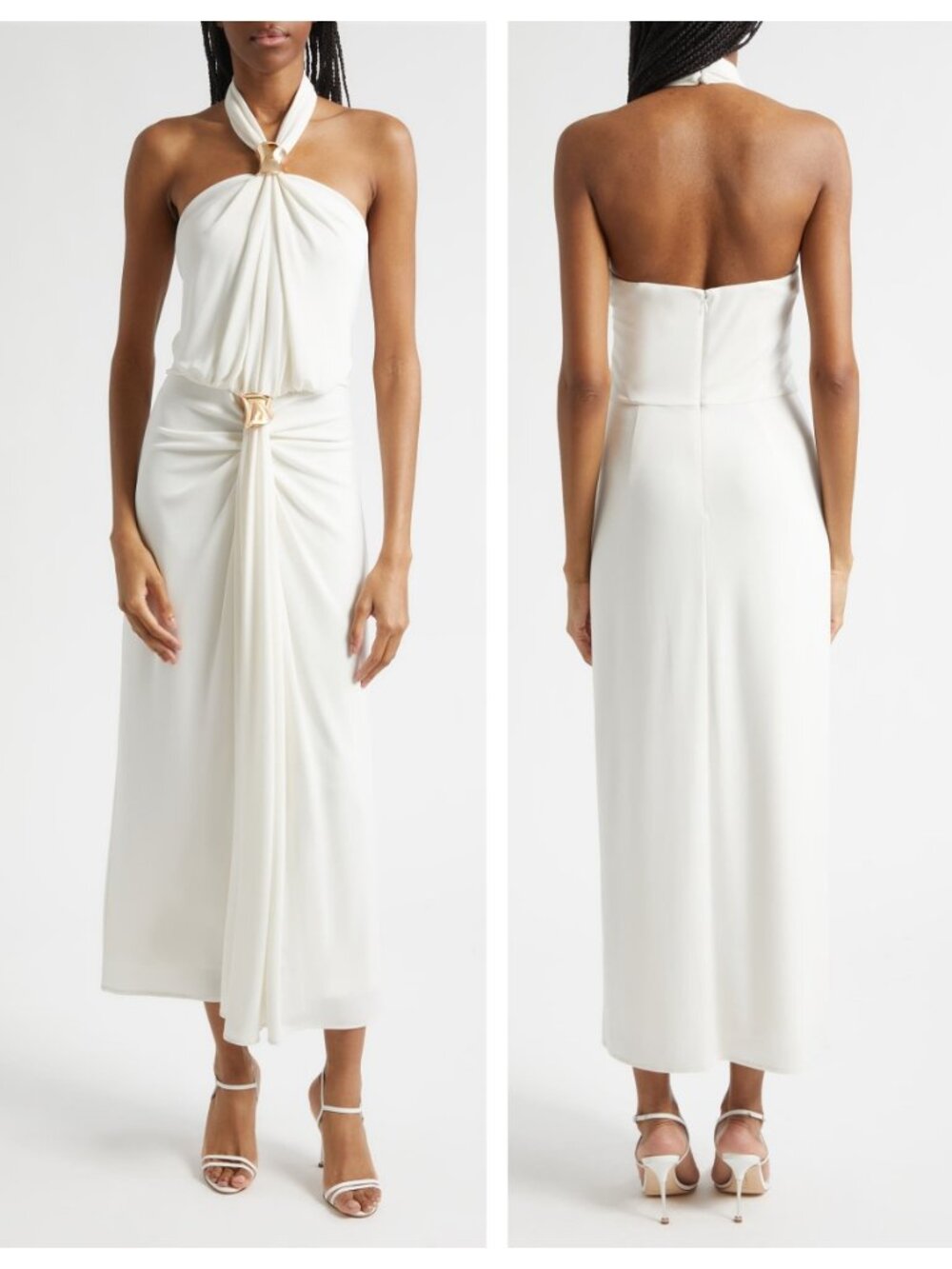 Cinq à Sept Kaily Bangle Detail Halter Midi Dress Ivory